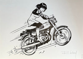 COMICS Ex-libris : Yoko Tsuno - Yoko Tsuno on a motorcycle (B/W) (Leloup)