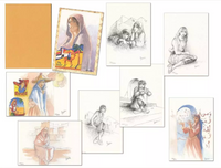 Collection of illustrations featuring women in various poses and settings.