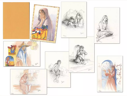 Collection of illustrations featuring women in various poses and settings.