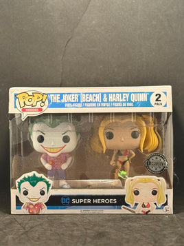 Funko POP! Heroes - Super Heroes - The Joker (Beach) & Harley Quinn (2 Pack) Exclusive "Small Box Damage"