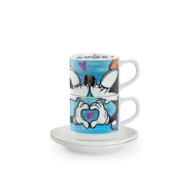 Disney - Mickey & Minnie Stackable Espresso Cups Blue + Saucers (Set Of 2) Cups