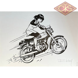 COMICS Ex-libris : Yoko Tsuno - Yoko Tsuno on a motorcycle (B/W) (Leloup)