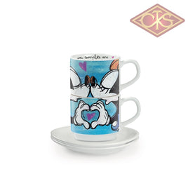 Disney - Mickey & Minnie Stackable Espresso Cups Blue + Saucers (Set Of 2) Cups